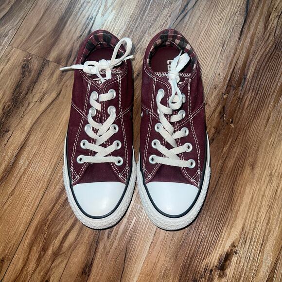 Unisex Converse Chuck Taylor’s Madison Plaid Ox Burgandy Low Tops Size 6 - Picture 5 of 10